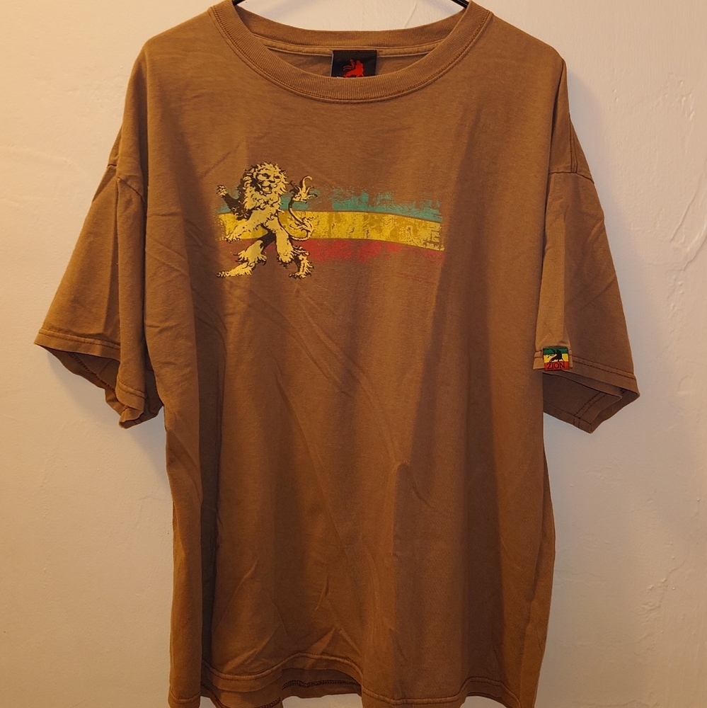 Y2K Vintage Jamaican Rastafari Reggae Lion Jah Reggae Drum Shirt Brown XL